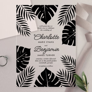 Invitations En Acrylique Mariage Tropical Monstera Noir