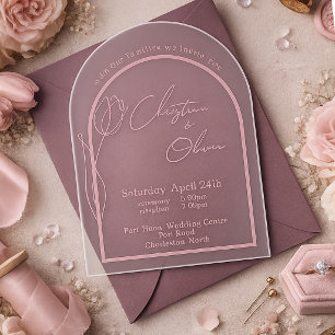 Invitations En Acrylique Mariage Tulipe Arquée Rose Poussiéreuse 