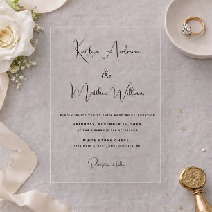 Invitations En Acrylique Mariage Typographie Élégante Moderne Minimaliste