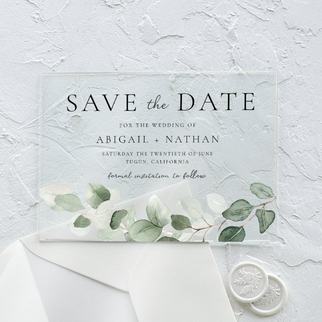 Invitations En Acrylique Mariage Vert Moderne Sauvez La Date (Créateur téléchargé)