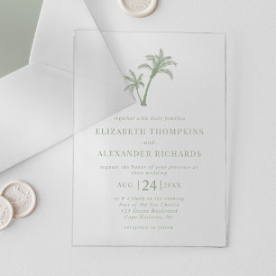 Invitations En Acrylique Mariage vert Tropical Beach Palm Tree Sage