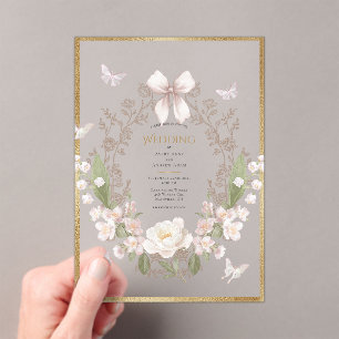 Invitations En Acrylique Mariage Vintage Floral Paon