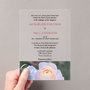 Invitations En Acrylique Mariée et chambre Pastel Rose Rose Love Clear