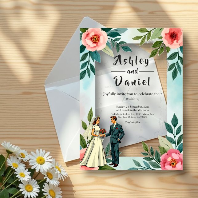 Invitations En Acrylique Mariée romantique et Mariage d'aquarelle de chambr (Créateur téléchargé)