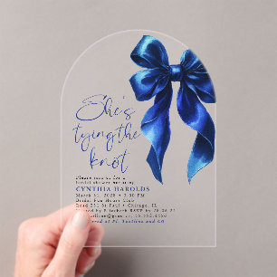Invitations En Acrylique Marine Bleu Bow Elle noue la Fête des mariées de n