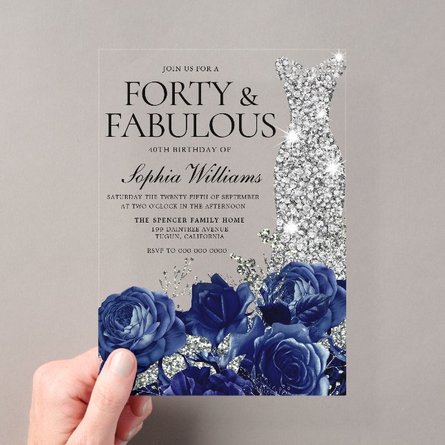 Invitations En Acrylique Marine Rose Diamond Gown 40e anniversaire fête (In situ (ordinateur de poche))