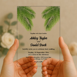 Invitations En Acrylique Marine Tropical Palm Leaf Beach Destination Mariag