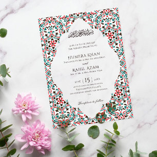 Invitations En Acrylique Marron Vert Élégant Persan Joyau Marbre Musulman