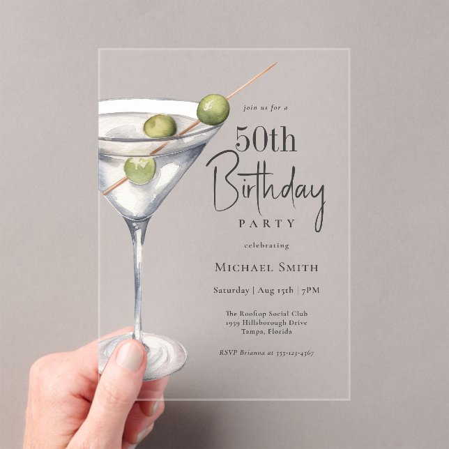 Invitations En Acrylique Martini Cocktail Thème 50ème anniversaire (In situ (ordinateur de poche))