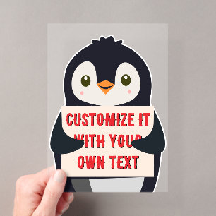 Invitations En Acrylique Mascotte manchot tenant un panneau pour un texte p