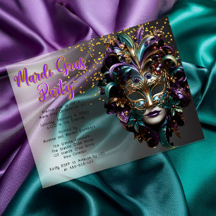 Invitations En Acrylique Masque de bal masqué violet   sarcelle Mardi Gras 