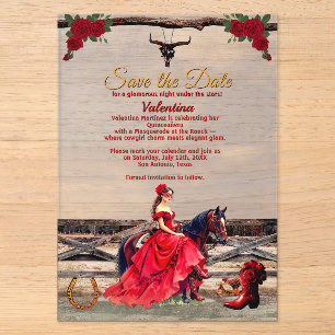 Invitations En Acrylique Masquerade Ranch Quinceañera Fille Glamour & Nom