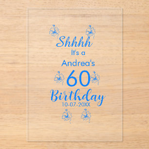 Invitations En Acrylique Mauve blanche bleu shhh nom floral 60e anniversair