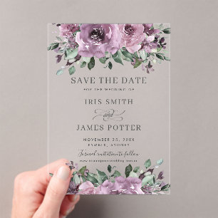 Invitations En Acrylique Mauve Plum Purple Mariage Floral Enregistrer la da