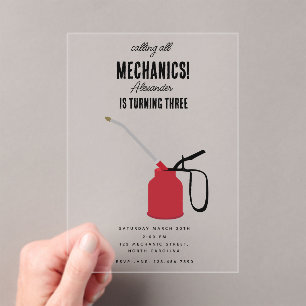 Invitations En Acrylique Mécanique automobile Outils de l'automobile Garçon