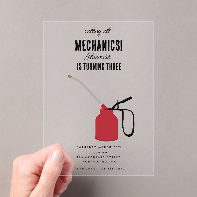 Invitations En Acrylique Mécanique automobile Outils de l'automobile Garçon (In situ (ordinateur de poche))