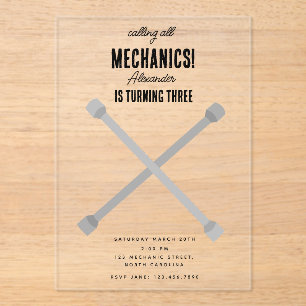 Invitations En Acrylique Mécanique automobile Outils de l'automobile Garçon