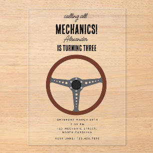 Invitations En Acrylique Mécanique automobile Outils de l'automobile Garçon