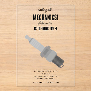 Invitations En Acrylique Mécanique automobile Outils de l'automobile Garçon