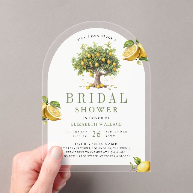 Invitations En Acrylique Mediterranean Lemon Tree Arch Bridal Shower (In situ (ordinateur de poche))