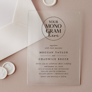 Invitations En Acrylique MEGHAN Elegant Unique Simple Chic Monogram Mariage