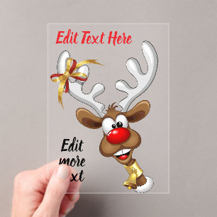 Invitations En Acrylique Mème de Noël drôle de renne qui regarde par-dessus