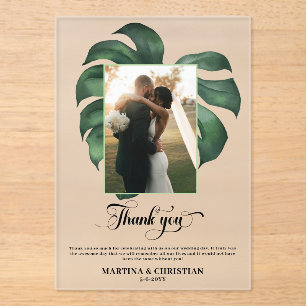 Invitations En Acrylique Merci de Mariage de feuille tropicale Monstera