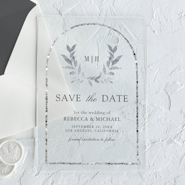Invitations En Acrylique Mercredi Feuilles de la couronne d'argent Laurel E (Créateur téléchargé)