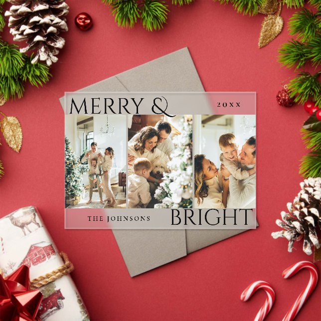 Invitations En Acrylique Merry and Bright 3 Photo Collage Holiday Card (Insitu (vacances))