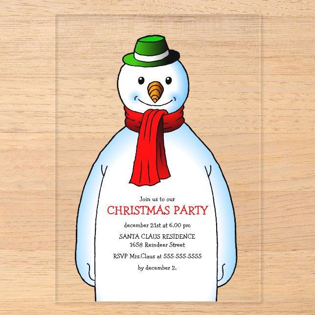 Invitations En Acrylique Merry Snowmans Christmas Party (Recto)