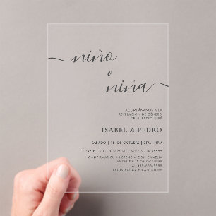 Invitations En Acrylique Mini Nino o Nina espagnol Sexe révélation