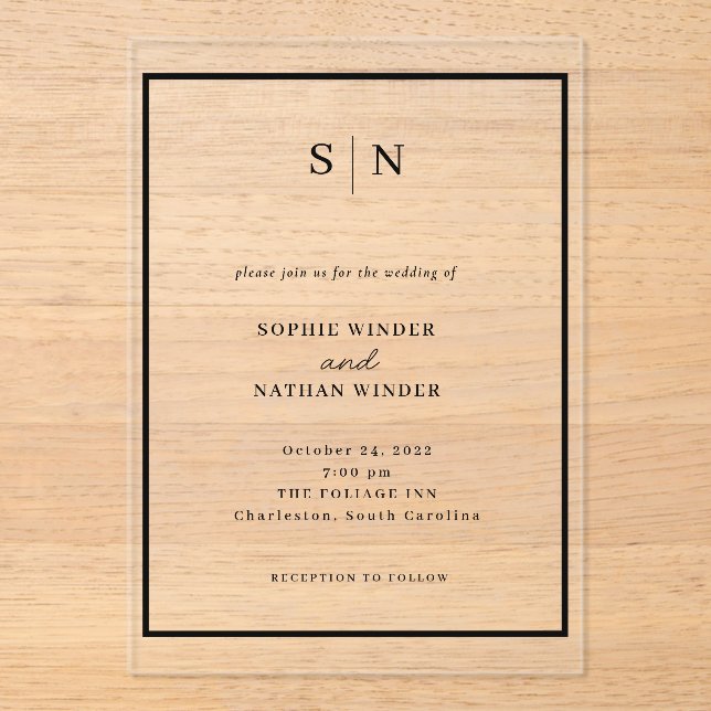 Invitations En Acrylique Minimal and Chic | Black and White Wedding (Recto)