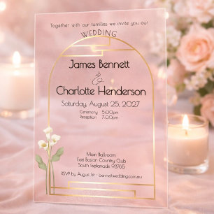Invitations En Acrylique Minimal Art Nouveau Arc Lys doré Mariage Blush