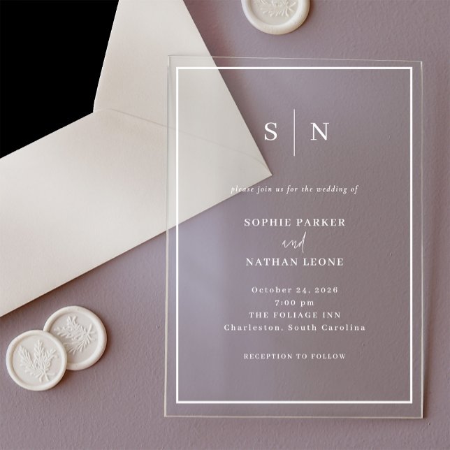 Invitations En Acrylique Minimal et chic | Mariage frontière blanc (Créateur téléchargé)