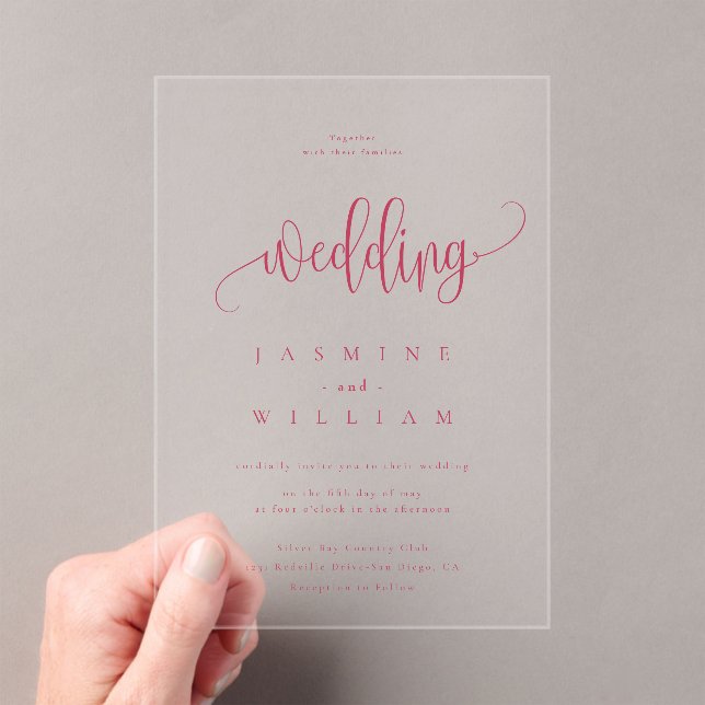 Invitations En Acrylique Minimal et chic | Mariage rouge magenta (In situ (ordinateur de poche))