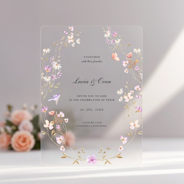 Invitations En Acrylique Minimalist Stylish Flowers Wedding (Créateur téléchargé)