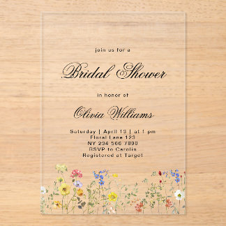 Invitations En Acrylique Minimalist Wildflower Bridal Shower