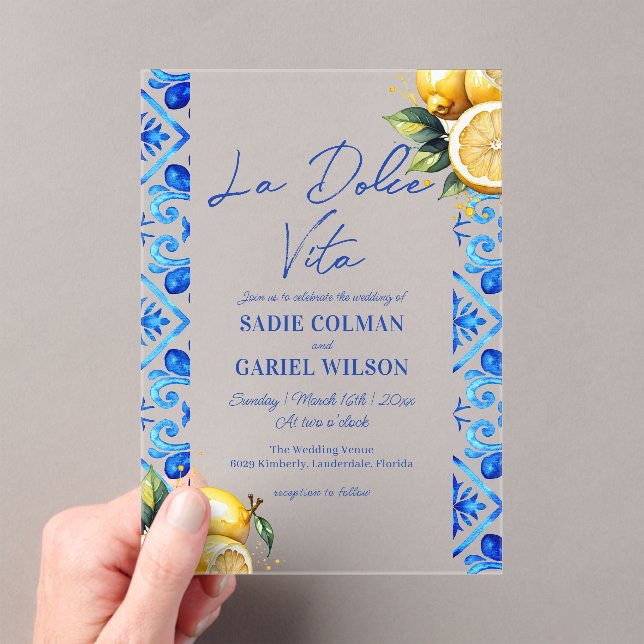 Invitations En Acrylique Minimaliste La Dolce Vita Italien Citron Mariage (In situ (ordinateur de poche))