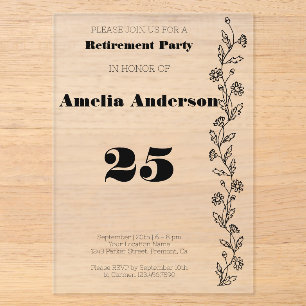 Invitations En Acrylique Minimaliste retraite moderne daisy noir