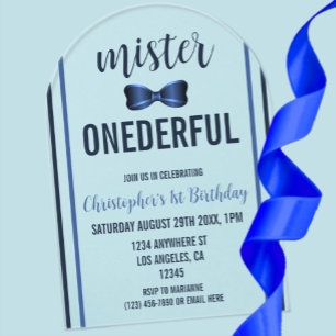 Invitations En Acrylique Mister Onederful Bow Cravate 1er anniversaire
