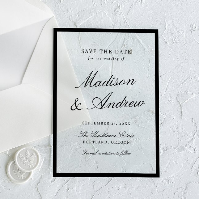 Invitations En Acrylique Modern Black Border Wedding Save the Date (Créateur téléchargé)