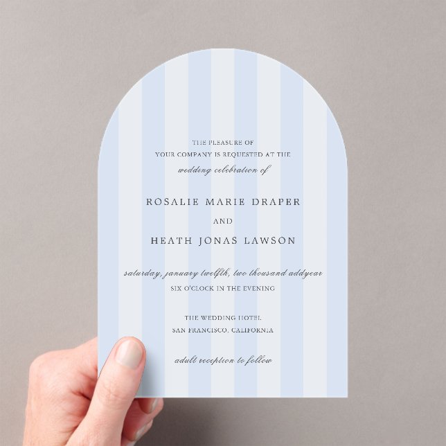 Invitations En Acrylique Modern Blue Stripes Elegant Wedding (In situ (ordinateur de poche))