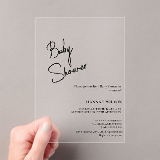 Invitations En Acrylique Modern Calligraphy Black & White  baby shower