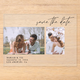 Invitations En Acrylique Modern Chic Deux photos Sauvez la date