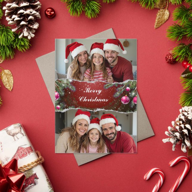 Invitations En Acrylique Modern Christmas Script with Family Photo (Insitu (vacances))