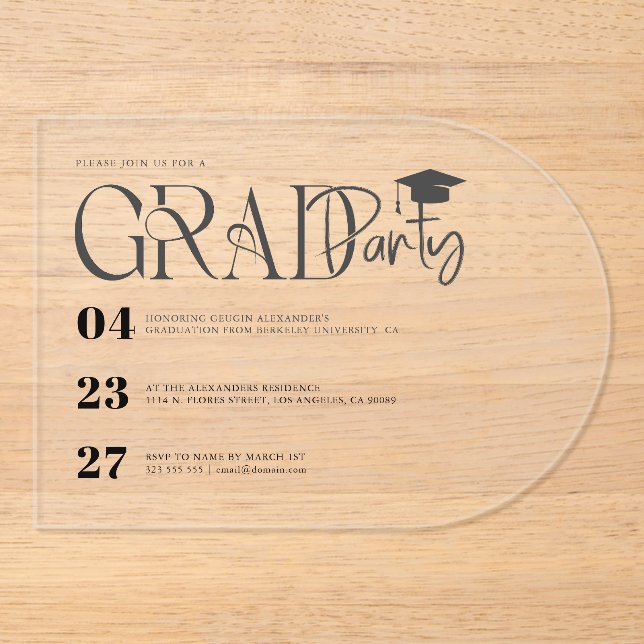 Invitations En Acrylique Modern Custom Graduation Party Invite (Recto)