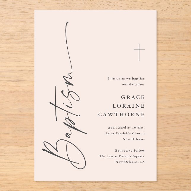 Invitations En Acrylique Modern Elegant Script Baptism (Recto)