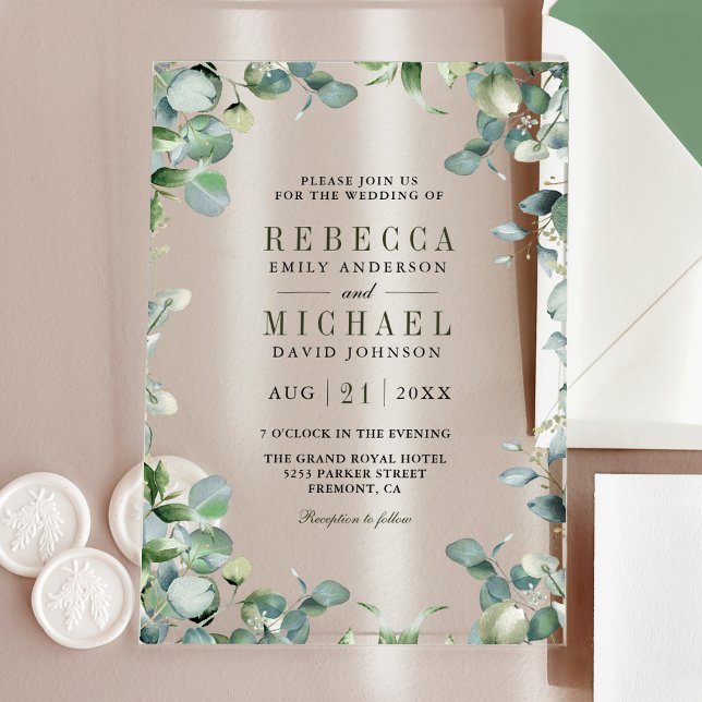 Invitations En Acrylique Modern Eucalyptus Wedding (Créateur téléchargé)