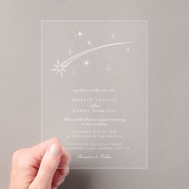 Invitations En Acrylique Modern Falling Star Celestial Wedding