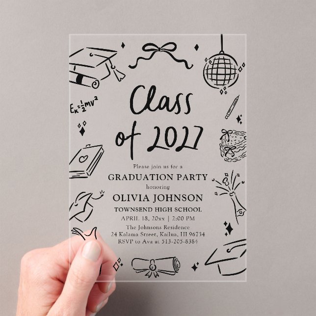 Invitations En Acrylique Modern Hand Drawn Class of 2027 Graduation Party (In situ (ordinateur de poche))
